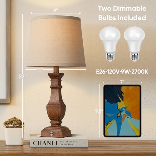 Dimmable Table Lamps Set of 2, Rustic Farmhouse Table Lamps for Living Room - Bild 3 von 6