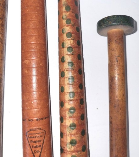 Wood Spools, Paper spools, bobbin, Primitive lot of 8, Industrial, Textile, - Bild 8 von 10