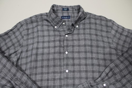 Peter Millar Shirt Mens Extra Large Gray Plaid Linen Button Down Long Sleeve - Picture 2 of 6