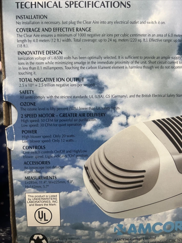 Amcor Future Tech Clear Aire Air Purifier and Ionizer - Image 4 of 4