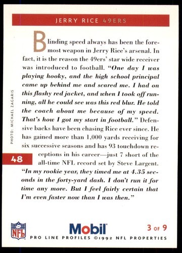 1992 Pro Line Mobil Jerry Rice San Francisco 49ers #3 - Picture 2 of 2