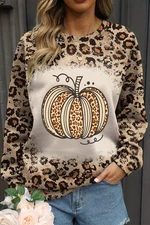 Brown Bleached Pumpkin Leopard Print Sweatshirt