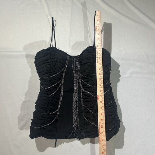 Camiseta sin mangas vintage Cache Top para mujer 10 corsé mediano Bustier de metal acanalado negra Y2K - Imagen 10 de 16