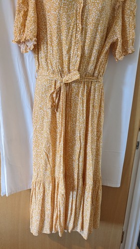Dress Yellow/White Patterned New Look UK 18/EU 48 Viscose Washable Tie Bow Belt - Picture 6 of 11