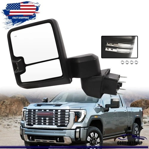 Driver Left Side Tow Mirror Black For 19-24 Chevy Silverado/Sierra 2500HD 3500HD