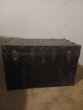 Antique Wood Steamer Trunk Chest Coffee Table Storage Box,