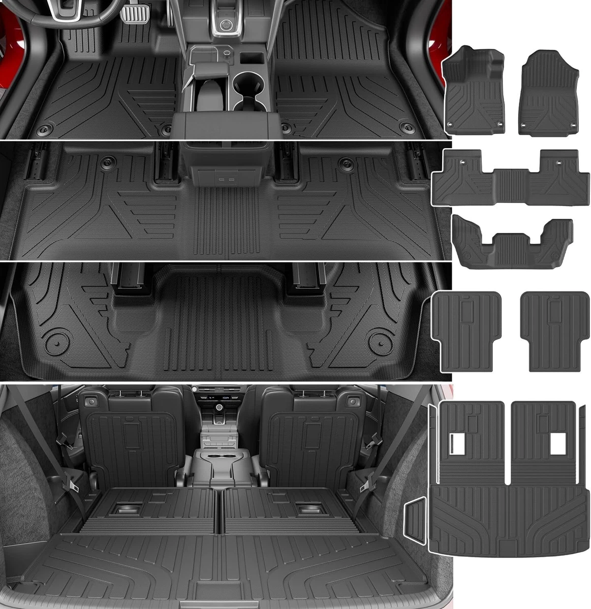 AOMSAZTO Original Floor Mats & Cargo Mat & Backrest Mat Full Sets Compatible With 2022-2025 MDX - Custom Fit TPE Floor Liners & Cargo Liner & Backrest Liners- All Weather Mats For - View #6