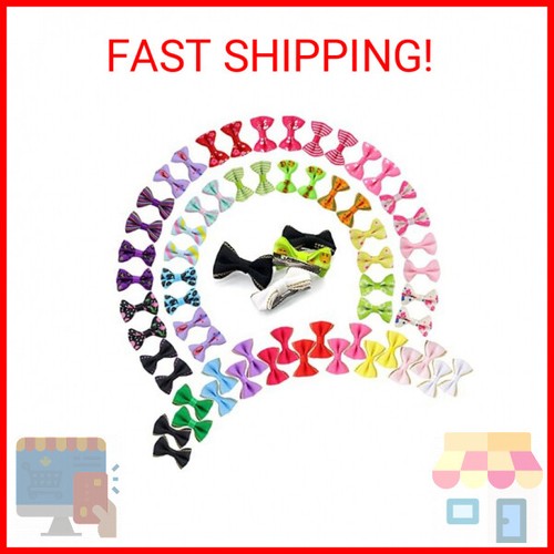 YAKA 60PCS (30 Paris) Cute Puppy Dog Small Bowknot Hair Bows with Metal Clips Ha - Picture 2 of 2