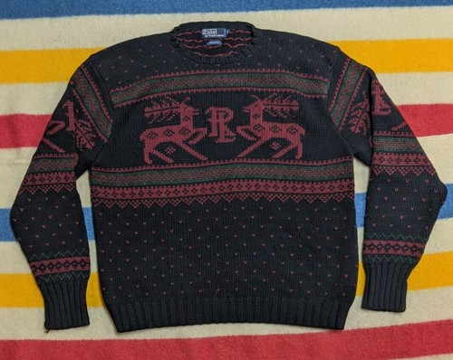 VTG 90s Polo Ralph Lauren RL Reindeer Snowflakes F
