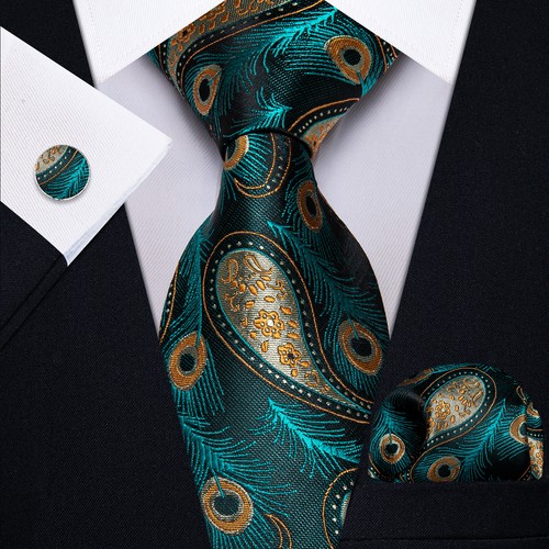 Paisley Floral Striped Mens Tie Silk Classic Necktie Hankie Cufflinks Set Gift - Picture 172 of 175