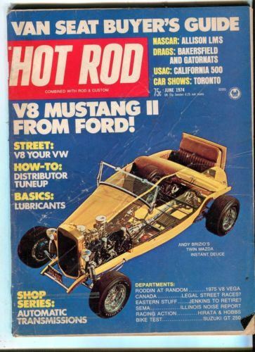1974 June Hot Rod Magazine March Back Issue - V8 Mustang II from Ford