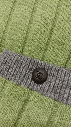 CHANEL Authentic Vintage Cashmere Knit Sweater Tops Green x Gray Women's size 40 - Picture 5 of 12