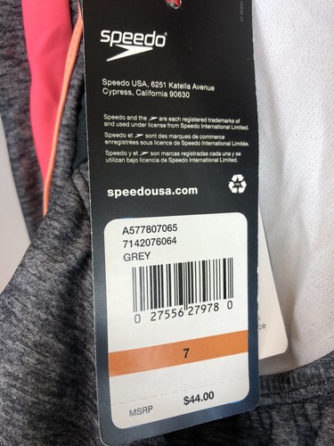 Speedo, Girl’s One Piece Racerback Swimsuit Grey, Size 7 - Picture 3 of 4