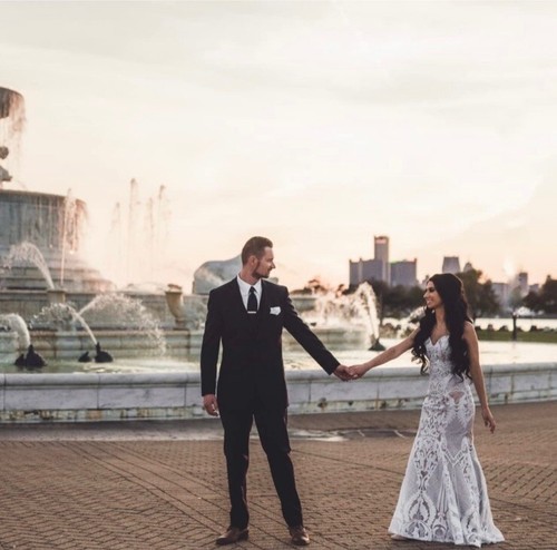 MERMAID WEDDING DRESS WITH SEQUIN DESIGN - Picture 1 of 20