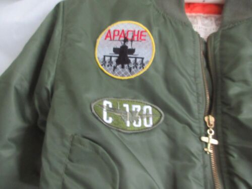 Kids Green Aviator Bomber Jacket Size 6/8 F18 Apache Patches NWT - Picture 2 of 11
