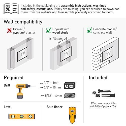 Barkan Long TV Wall Mount, 13-65 inch Full Motion Assorted Sizes , Colors - Picture 18 of 31