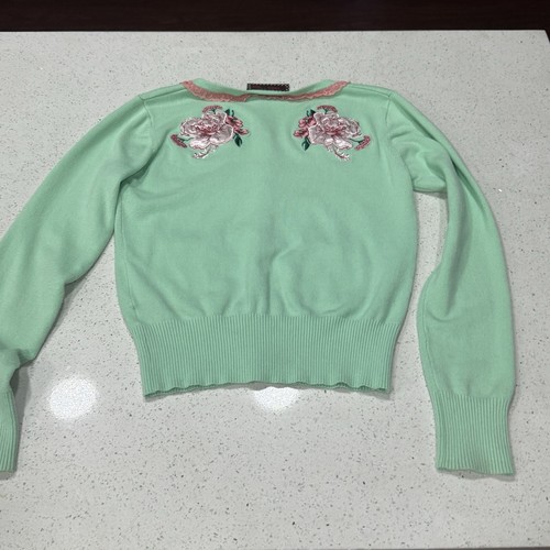 Voodoo Vixen Seafoam Mint Green Pink Rose Buttons Cardigan Sweater Eleanor Small - Picture 7 of 18