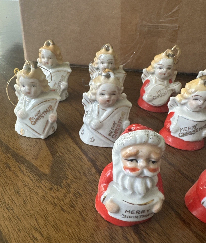 Lote de 10 Mini Campana Porcelana Adornos Navidad Papá Noel y amigos Años 50 Foto 3 de 4