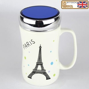 Ceramic Tea Coffee Travel Mug Gl Lid Eiffel Tower Christmas Image Is Loading Ceramic Tea Coffee Travel Mug Amp Gl Lid