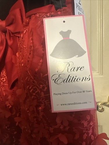 Rare Editions 2pc Red Satin And Black Velvet Formal Christmas Dress Size 24M - Picture 2 of 8