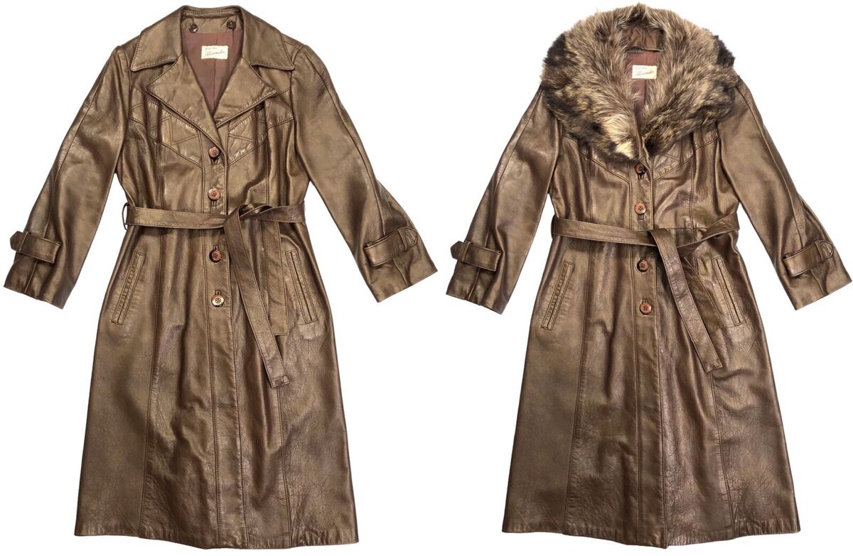 Vtg 70s Womens Leather Trench Coat Boho Hippy Fur Collar Brown Belt Pea O22 | eBay Vtg 70s Womens Leather Trench Coat Boho Hippy Fur Collar Brown Belt Pea O22 | eBay