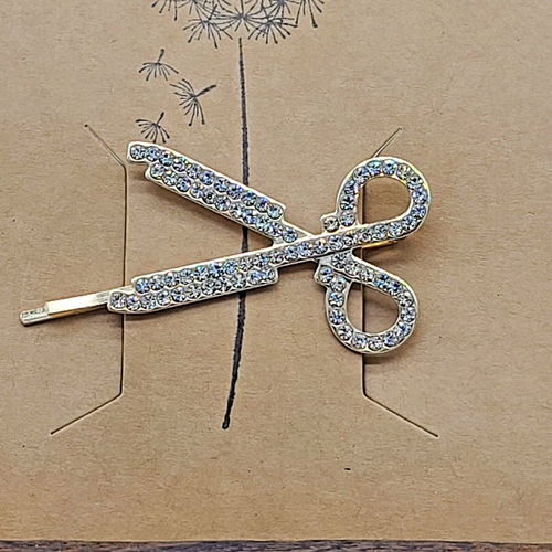Rhinestone Encrusted Gold Scissors Hairpin - Picture 2 of 6