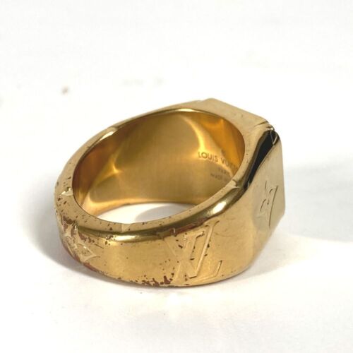LOUIS VUITTON M80191 Signet Ring Monogram Accessories Ring Metal Gold Box F/J - Picture 3 of 9