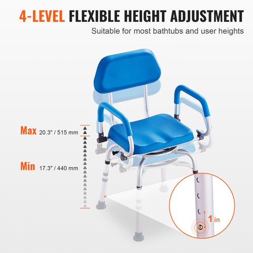 VEVOR Shower Chair 360° Swivel Shower Seat & Pivoting Arms Padded Seat 300LBS - Picture 5 of 12