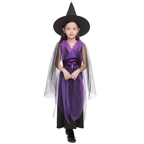 Kids Witch Costume Fancy Dress Up Tutu Girls Dress Hat Outfits Set Halloween - Picture 11 of 16