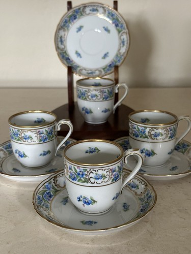 4 Schumann Bavaria Germany Demitasse SET Blue “Forget Me Not” Set of 4! - Picture 7 of 19