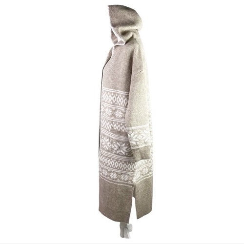 Aspen Strickjacke Damen Größe S Beige Fair Isle Kapuze Longpullover Staubtuch - Bild 3 von 10