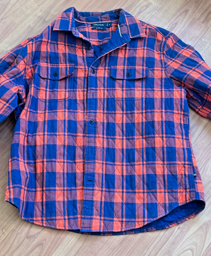 Nautica Plaid Mens Flannel Shirt Size XL Blue/Orange Heavy weight Classic Fit - Picture 3 of 7