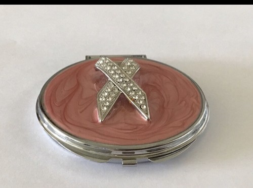 Spring Street Breast Cancer Pink Silver Rhinestones Mirror Compact Pre-owned - Picture 3 of 6