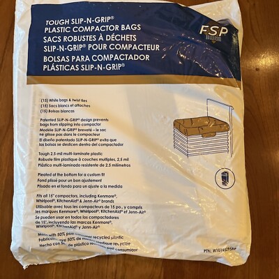 Whirlpool 15'' Trash Compactor Bags W10165295RP  Slip-N-Grip 15-Bag Pack