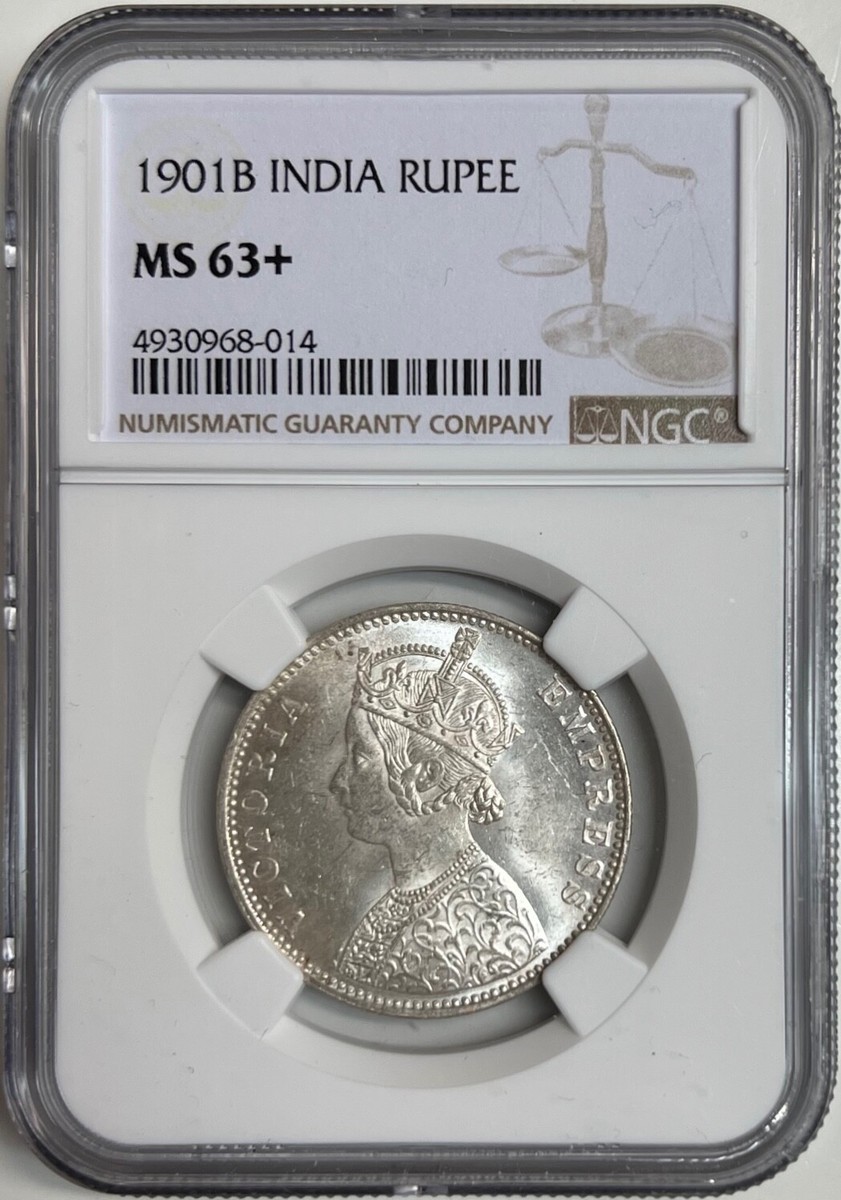 MS63 英領インド ルピー銀貨 1901B PCGS india rupee PCGS MS63 1901-B British India Queen Victoria Silver Rupee