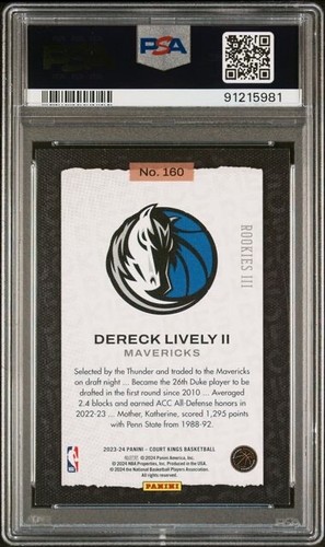 2023-24 Court Kings Dereck Lively II Level III 3 Rookie RC #160 Mavericks - Bild 2 von 2