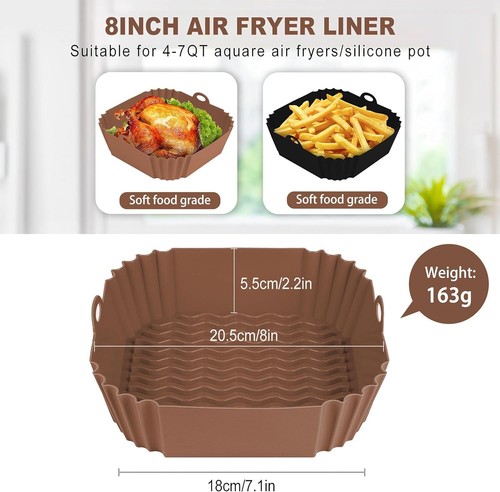 2 Pack Silicone Square Air Fryer Liners Pot Oven Liner Baking Tray for Kitchen - Picture 7 of 7