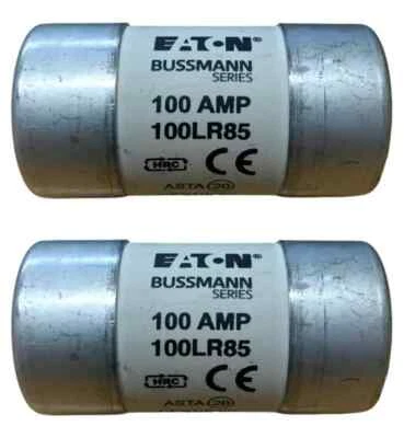 2 x Eaton 100LR85 Bussmann House Service Cut Out Fuses - 100 Amp