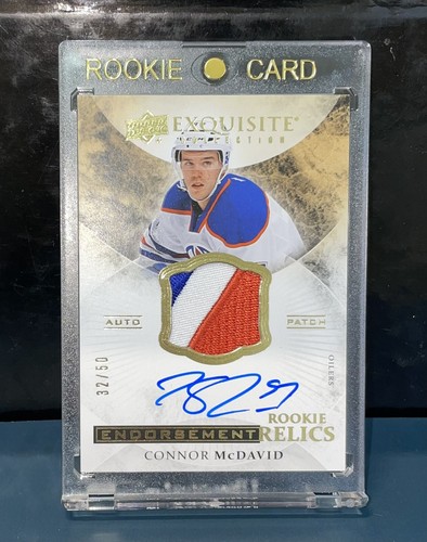 2015-16 Connor McDavid Exquisite oil drop 3clr RPA AUTO rookie patch /50 - Picture 2 of 14