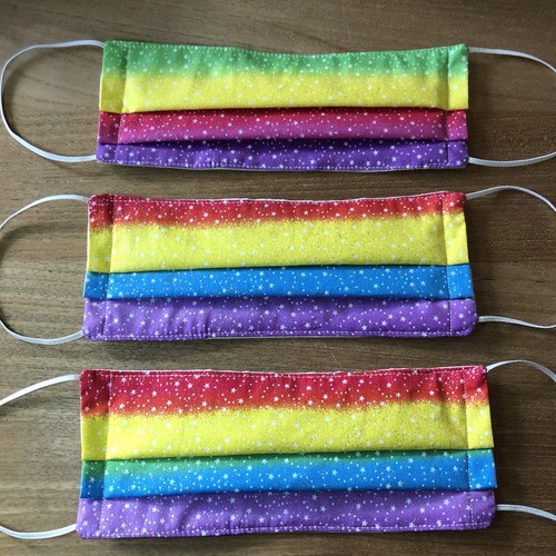 100% cotton handmade face mask reversible washable RAINBOW STARS & SPARKLES - Picture 9 of 10