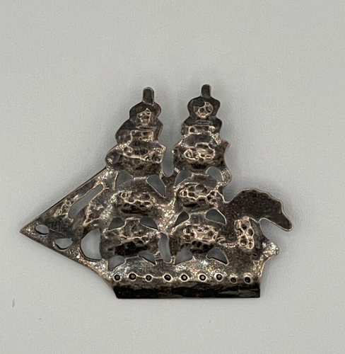 Broche prendedor martillado de plata esterlina firmado por Franklin Porter velero barco - Imagen 1 de 8