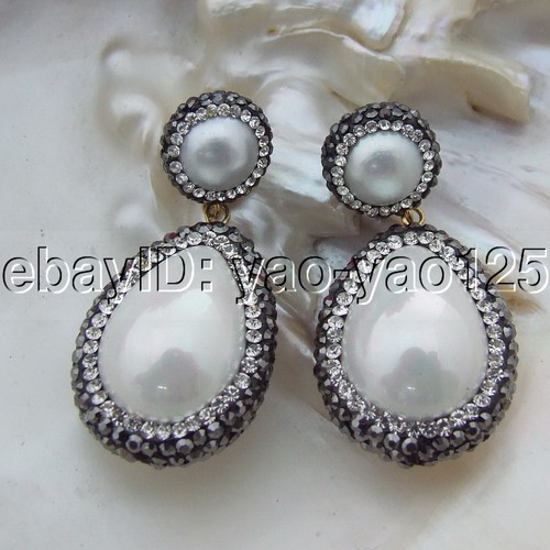 925 Golden Hook Yellow gold plated Sea Shell Pearl Earrings - Picture 4 of 4