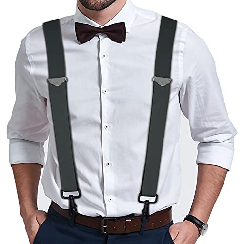 Suspenders for Men - 48" Adjustable Straps 1 1/4" - X Back with Black Gray - Bild 5 von 7
