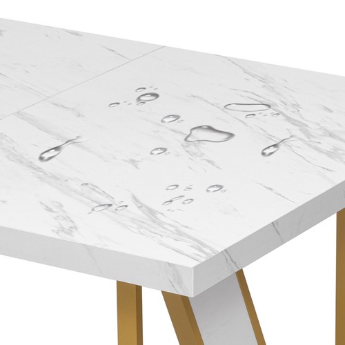 Esstisch 160x80cm Rechteckiger Marmormuster Küchentisch für 4-6 Personen Gold - Bild 10 von 13