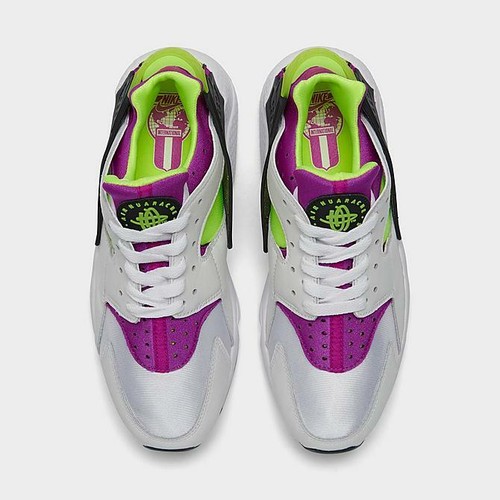 NIKE AIR HUARACHE WOMEN'S SHOE CASUAL WHITE - NEON - MAGENTA - BLACK AUTHENTIC  - Picture 4 of 6