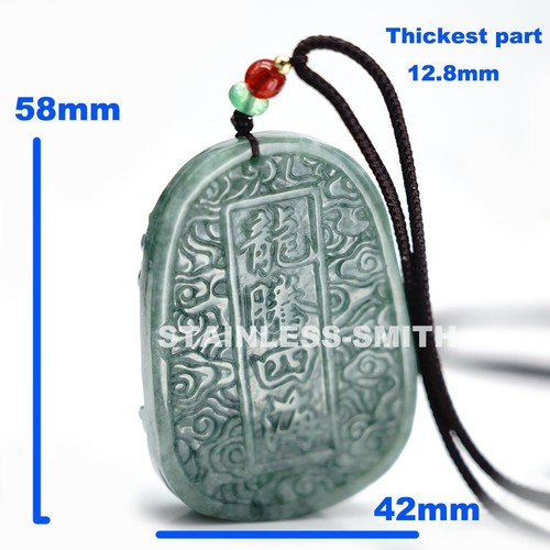 Genuine Natural Real Mens Fine Dragon Green Jadeite Jade Stone Pendant Necklace - Picture 3 of 5