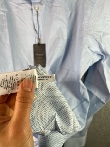 TM Lewin Shirt Men 16.5/34.5 Blue Jermyn St London Easy Iron Geometric Business - Picture 10 of 11