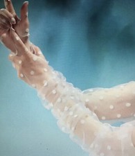 NIP Sheer White Tulle Polka Dot Elbow Length Gloves New in Package