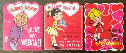 Lot vintage des années 1960 de 3 cartes porte-sucettes filles E. Rosen VALENTINE'S DAY ~ Pawtucket, RI - Photo 1 sur 5