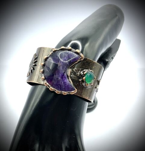 Amethyst Moon Cuff Bracelet Boho Celestial - Picture 5 of 7